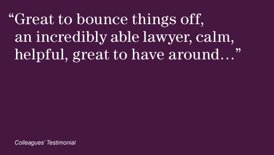 “Great to bounce things off, an incredibly able lawyer, calm, helpful, great to have around…”